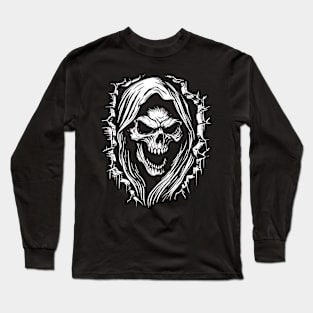 Angry Grim Reaper Horror Skeleton Inside a Cracked Wall Long Sleeve T-Shirt